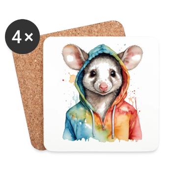 Sweat à capuche Opossum Imprimé Animal Coloré - Dessous de verre (lot de 4) - blanc - Devant