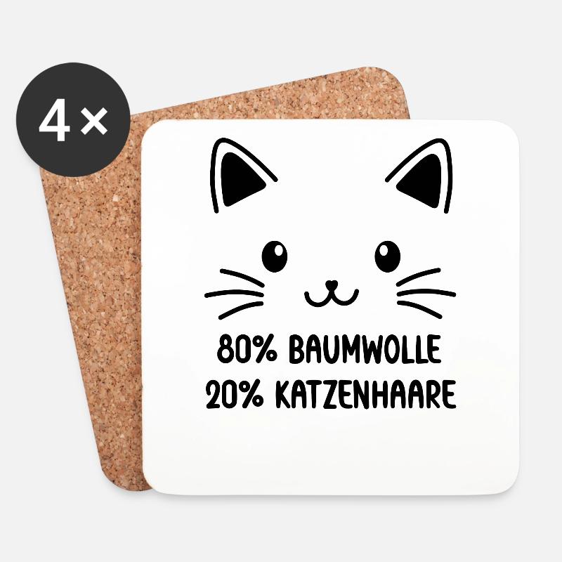 Katzen Gesicht 80% Baumwolle und 20% Katzenhaare - Untersetzer (4er-Set) - Weiß