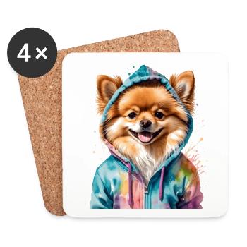 Loulou de Poméranie Poméranie Sweat à capuche Dog Print - Dessous de verre (lot de 4) - blanc - Devant