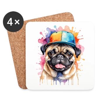 Carlin Snapback Cap Chien Coloré Drôle Design Imprimer - Dessous de verre (lot de 4) - blanc - Devant