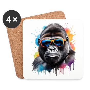 Lunettes de soleil Gorilla Monkey Colorful Animal Design Print - Dessous de verre (lot de 4) - blanc - Devant