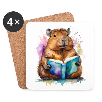 Livre de lecture Capybara Capy Imprimé de conception animale colorée - Dessous de verre (lot de 4) - blanc - Devant