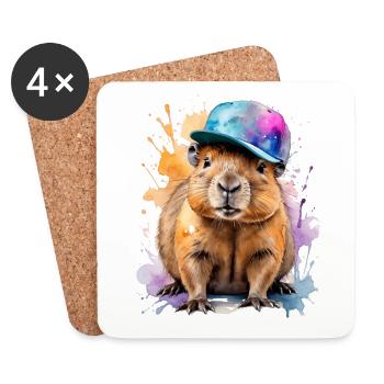 Capybara Snapback Cap Imprimé Animal Coloré - Dessous de verre (lot de 4) - blanc - Devant