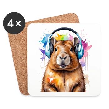 Capybara Headphones Capy Colorful Animal Design Print - Coasters (set of 4) - white - Front