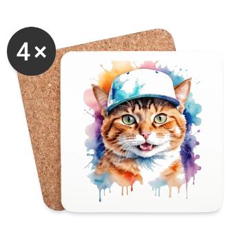 Casquette Snapback Coloré Imprimé Motif D’animal Drôle - Dessous de verre (lot de 4) - blanc - Devant