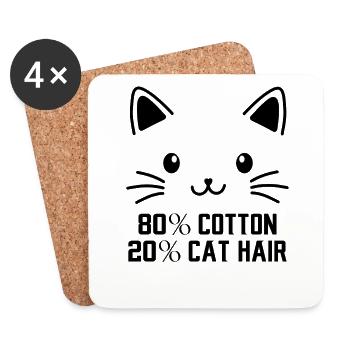 80% Cotton 20% Cat Hair funny Cats Sayings - Untersetzer (4er-Set) - Weiß - Vorne