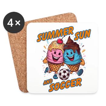 Sommer Sonne Fussball lachende kickende Eistüten - Untersetzer (4er-Set) - Weiß - Vorne