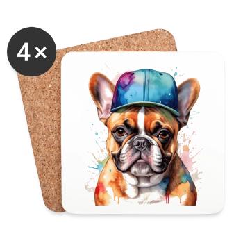 Casquette Bouledogue Français Snapback Frenchie Dog - Dessous de verre (lot de 4) - blanc - Devant