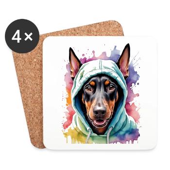 Dobermann Hoodie Hund Bunt Lustig Tier Print - Untersetzer (4er-Set) - Weiß - Vorne