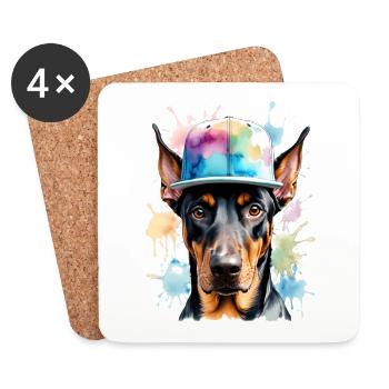 Dobermann Snapback Cap Hund Lustig Design Print - Untersetzer (4er-Set) - Weiß - Vorne
