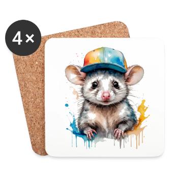 Opossum Snapback Cap Cool Tier Design Print - Coasters (set of 4) - white - Front