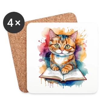 Livre de lecture de chat coloré drôle animal design imprimer - Dessous de verre (lot de 4) - blanc - Devant