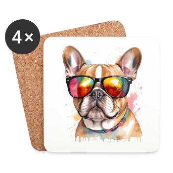 Lunettes de soleil bouledogue français Frenchie Dog - Dessous de verre (lot de 4) - blanc - Devant