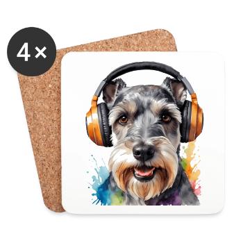 Zwergschnauzer Kopfhörer Hund Lustig Design Print - Untersetzer (4er-Set) - Weiß - Vorne