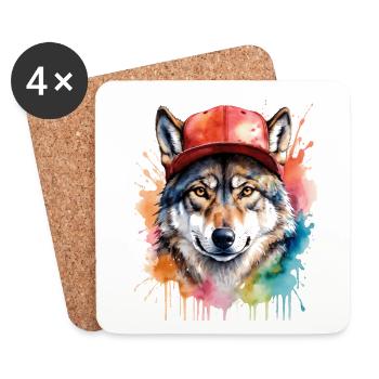 Casquette Wolf Snapback Imprimé de design animal coloré - Dessous de verre (lot de 4) - blanc - Devant