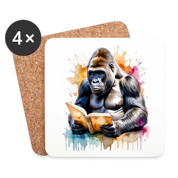 Gorilla Lesen Buch Affe Bunt Tier Design Print - Untersetzer (4er-Set) - Weiß - Vorne