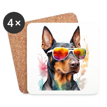 Doberman Sunglasses Dog Funny Design Print - Coasters (set of 4) - white - Front