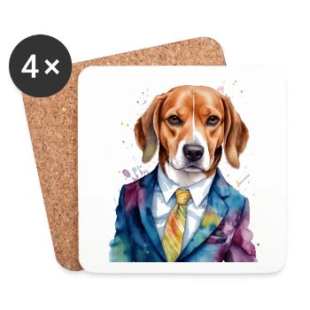 Beagle Anzug Hund Bunt Lustig Tier Design Print - Untersetzer (4er-Set) - Weiß - Vorne