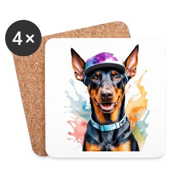 Doberman Snapback Cap Chien Drôle Design Imprimer - Dessous de verre (lot de 4) - blanc - Devant