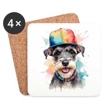 Zwergschnauzer Snapback Cap Hund Tier Design Print - Untersetzer (4er-Set) - Weiß - Vorne