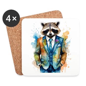 Costume de raton laveur Imprimé de conception d’animaux colorés - Dessous de verre (lot de 4) - blanc - Devant