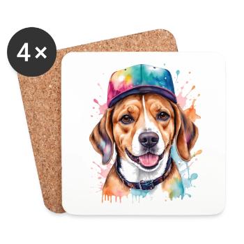 Beagle Snapback Cap Dog Funny Animal Design Print - Coasters (set of 4) - white - Front