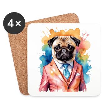 Mops Anzug Hund Bunt Lustig Tier Design Print - Untersetzer (4er-Set) - Weiß - Vorne