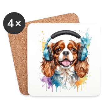 Cavalier King Charles Spaniel Casque Dog Print - Dessous de verre (lot de 4) - blanc - Devant