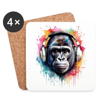 Gorilla Kopfhörer Affe Bunt Tier Design Print - Untersetzer (4er-Set) - Weiß - Vorne