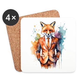 Costume Renard Imprimé Coloré Animal Design - Dessous de verre (lot de 4) - blanc - Devant