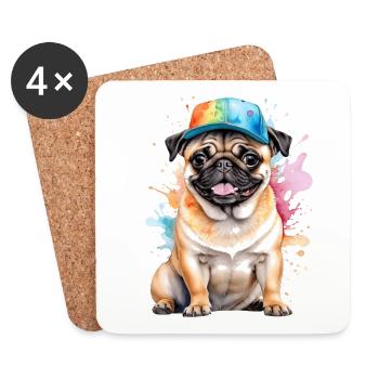 Carlin Snapback Cap Chien Coloré Drôle Design Imprimer - Dessous de verre (lot de 4) - blanc - Devant
