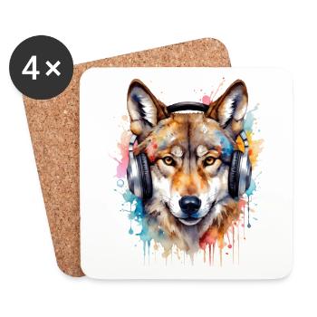 Casque de loup Musique Coloré Animal Design Imprimer - Dessous de verre (lot de 4) - blanc - Devant