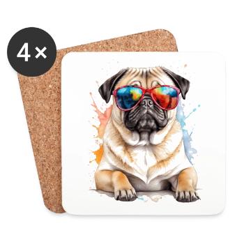 Mops Sonnenbrille Hund Bunt Lustig Design Print - Untersetzer (4er-Set) - Weiß - Vorne