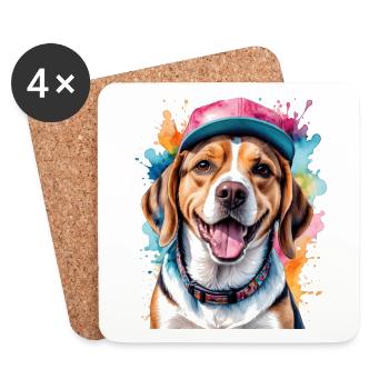 Beagle Snapback Cap Dog Funny Animal Design Print - Coasters (set of 4) - white - Front