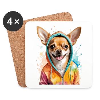 Chihuahua Hoodie Hund Bunt Lustig Tier Print - Untersetzer (4er-Set) - Weiß - Vorne