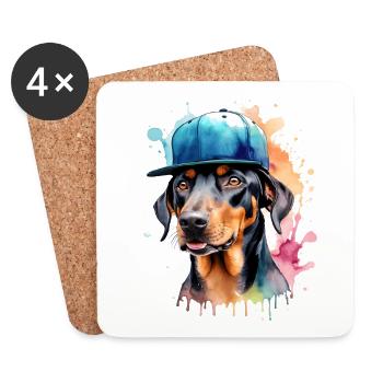 Dobermann Snapback Cap Hund Lustig Design Print - Untersetzer (4er-Set) - Weiß - Vorne