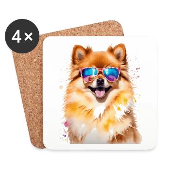 Pomeranian Pomeranian Sunglasses Dog Print - Coasters (set of 4) - white - Front