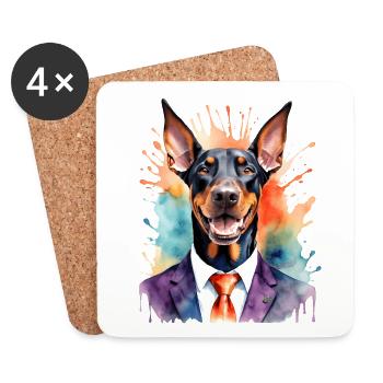 Dobermann Anzug Hund Bunt Lustig Tier Design Print - Untersetzer (4er-Set) - Weiß - Vorne