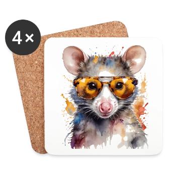 Opossum Sonnenbrille Bunt Tier Design Print - Untersetzer (4er-Set) - Weiß - Vorne