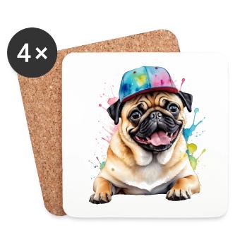 Carlin Snapback Cap Chien Coloré Drôle Design Imprimer - Dessous de verre (lot de 4) - blanc - Devant