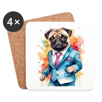 Mops Anzug Hund Bunt Lustig Tier Design Print - Untersetzer (4er-Set) - Weiß - Vorne