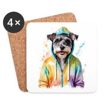 Zwergschnauzer Hoodie Hund Lustig Tier Print - Untersetzer (4er-Set) - Weiß - Vorne