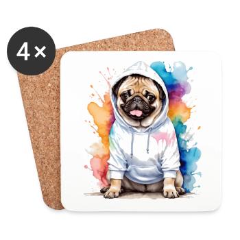 Mops Hoodie Hund Bunt Lustig Tier Design Print - Untersetzer (4er-Set) - Weiß - Vorne