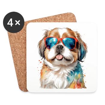 Shih Tzu Sonnenbrille Hund Lustig Tier Print - Untersetzer (4er-Set) - Weiß - Vorne