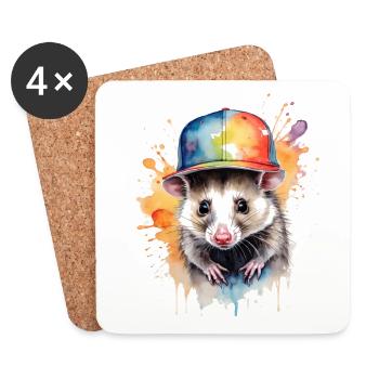 Opossum Snapback Cap Cool Tier Design Print - Untersetzer (4er-Set) - Weiß - Vorne
