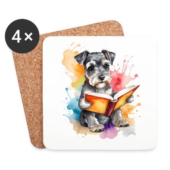 Zwergschnauzer Lesen Hund Lustig Tier Design Print - Untersetzer (4er-Set) - Weiß - Vorne