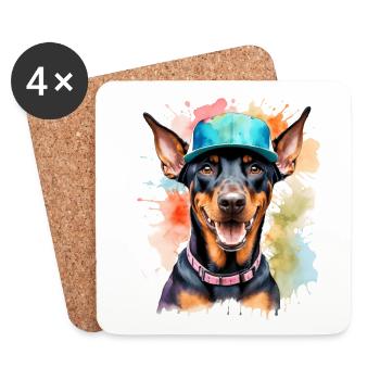 Doberman Snapback Cap Dog Funny Design Print - Coasters (set of 4) - white - Front