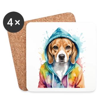 Beagle Hoodie Dog Colorful Funny Animal Design Print - Coasters (set of 4) - white - Front