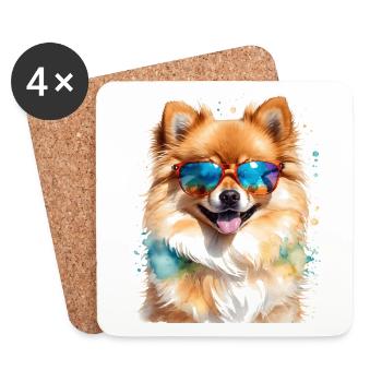 Lunettes de soleil poméranienne Poméranie Dog Print - Dessous de verre (lot de 4) - blanc - Devant