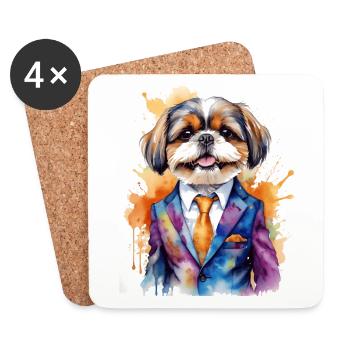 Shih Tzu Anzug Hund Bunt Lustig Tier Design Print - Untersetzer (4er-Set) - Weiß - Vorne